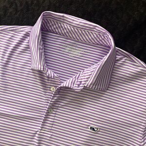 Vineyard Vines Polo Striped Shirt Men 2XL Purple Performance Stretch Golf XXL